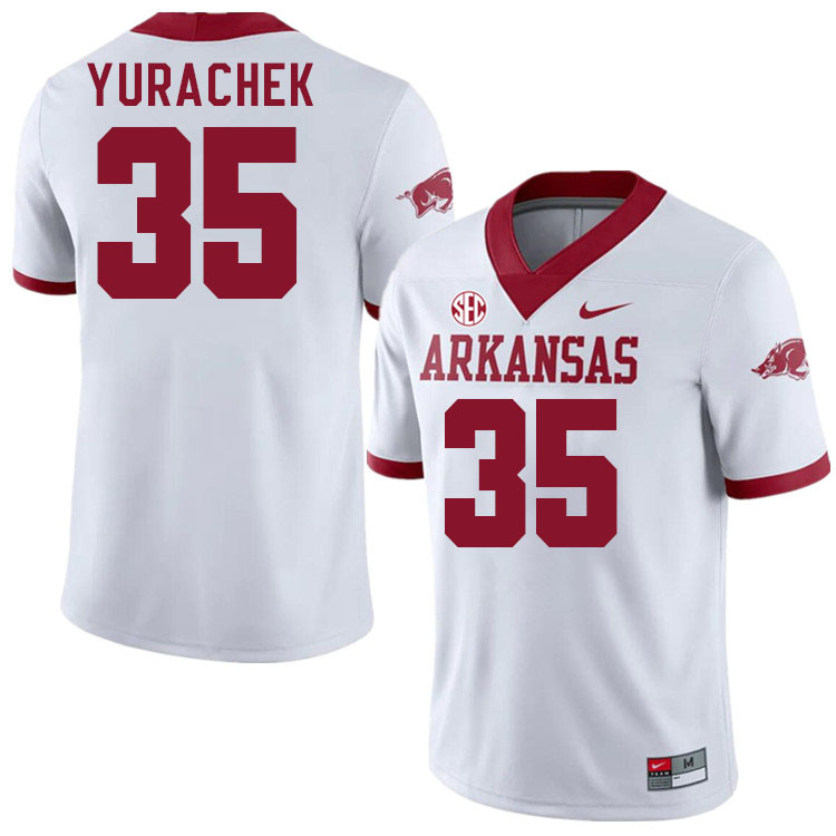 Men #35 Brooks Yurachek Arkansas Razorbacks College Football Jerseys Stitched-Alternate White